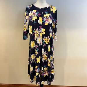 Roaman's 3/4 sleeveless Floral Print Women's stretchy mini Dress size 14/16